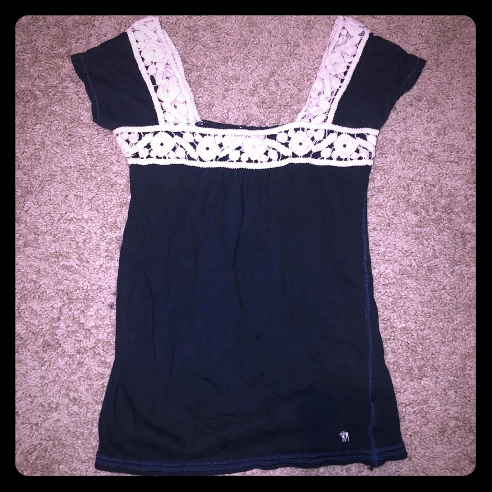 A&F Top - Navy Blue with Lace Trim